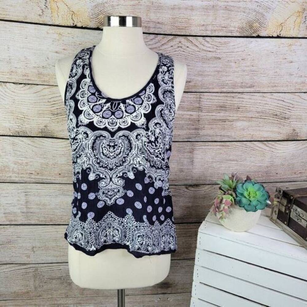 5/$25 Lucy & Laurel Women's Sleeveless Strappy Back Tank Top Blue White Sz Small